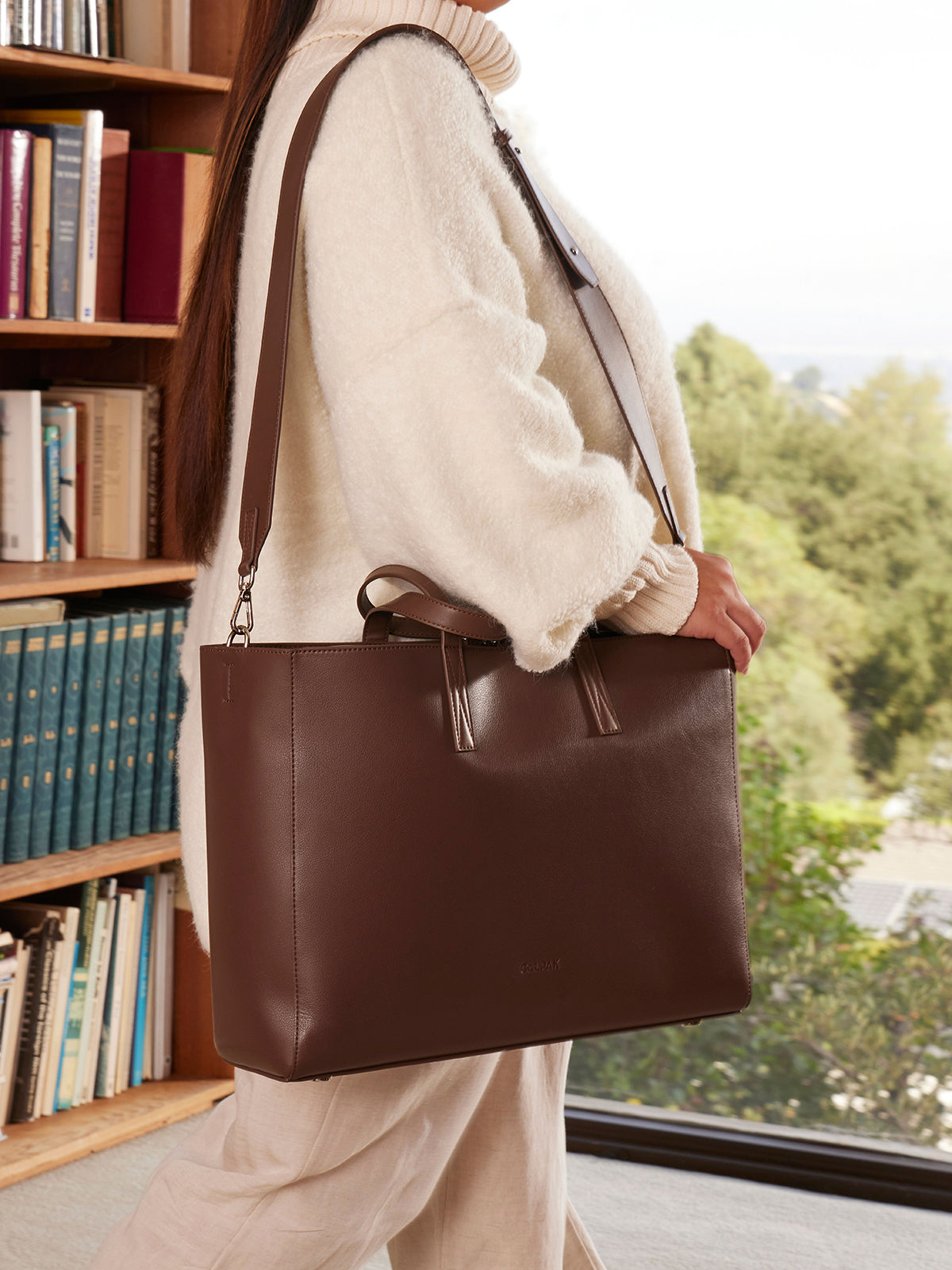 business tote bag with crossbody strap; ATO2102-ESPRESSO