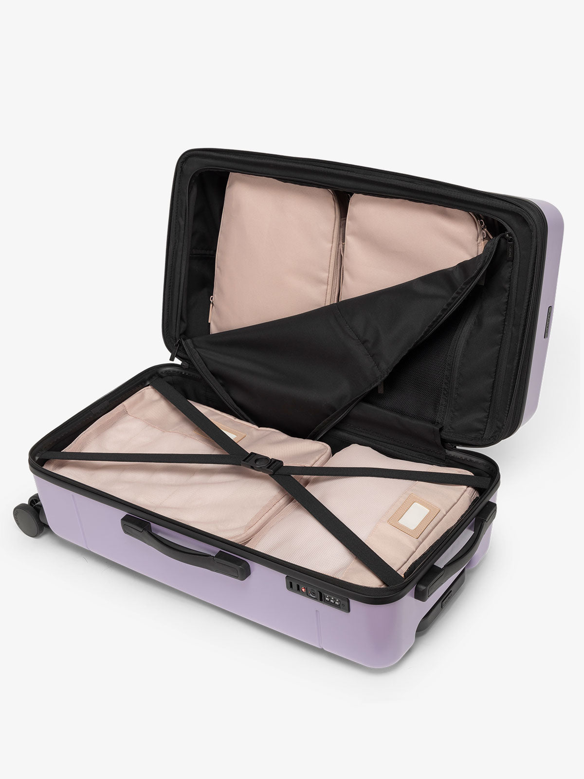CALPAK Hue medium trunk suitcase with spacious interior and zippered divider with pockets in purple orchid; LHU1026-ORCHID