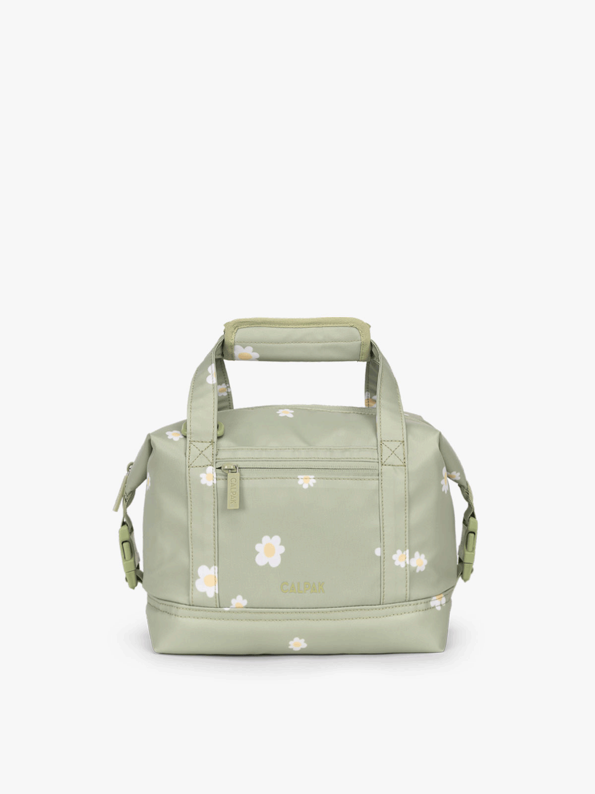 CALPAK 8L insulated cooler bag with durable TPU coated exterior material and side buckles that allow for expansion in green daisy print; ISCS2401-DAISY