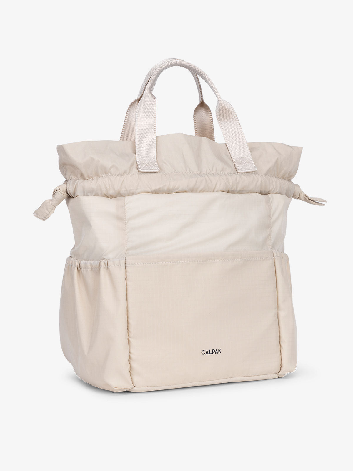 CALPAK Insulated Lunch Bag for men with multiple pockets and drawstring closure in oatmeal; ALB2001-OATMEAL