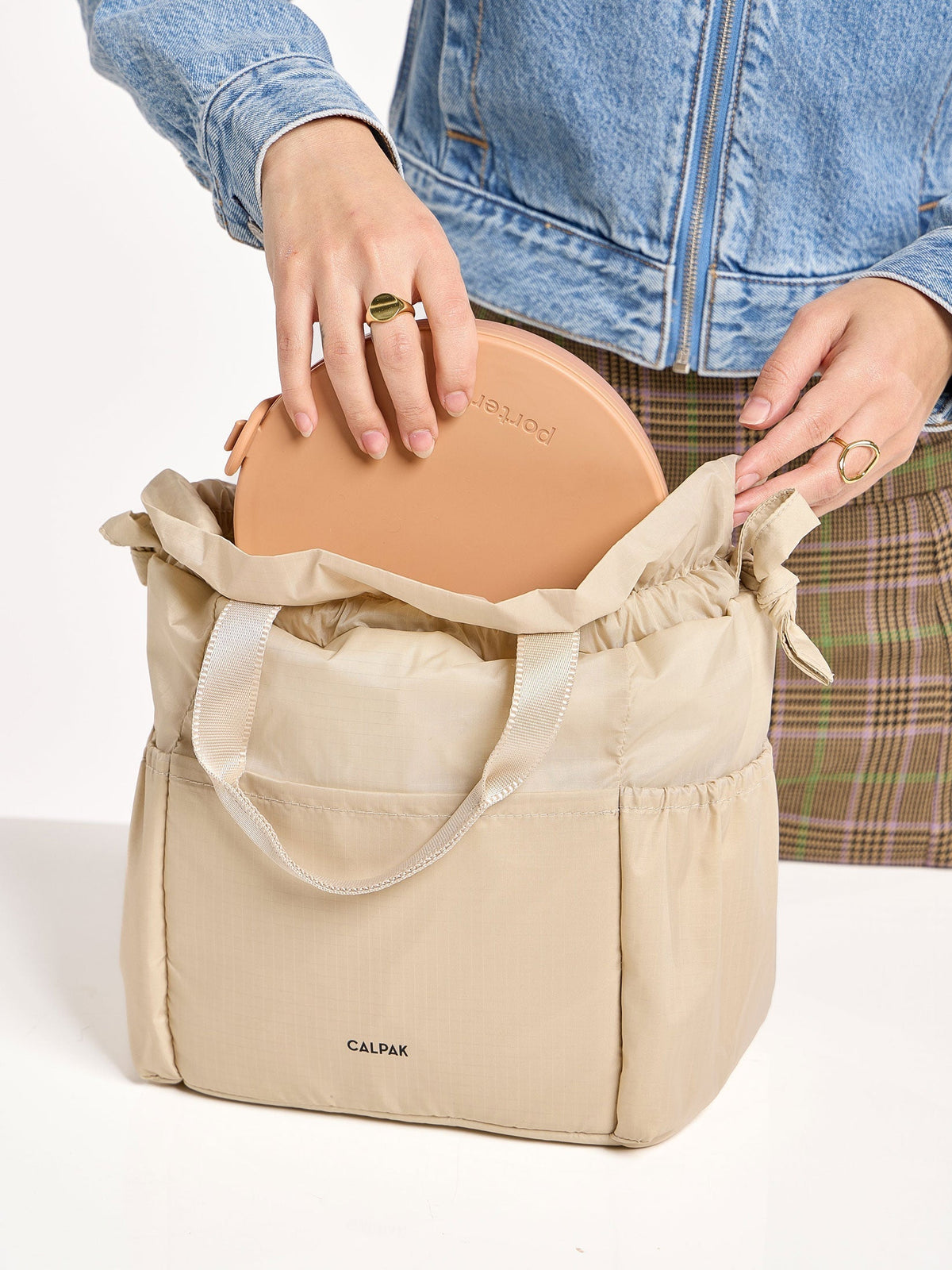 Oatmeal beige CALPAK Insulated Lunch Bag for food; ALB2001-OATMEAL