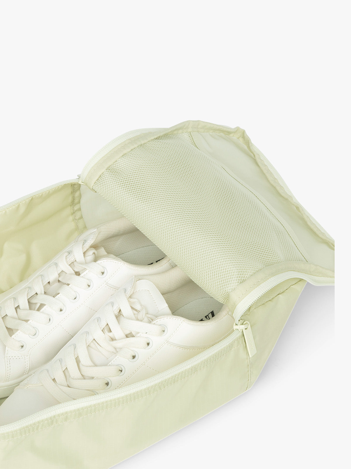 Close up of CALPAK Shoe Bag in light green Celadon ; KSB2001-CELADON