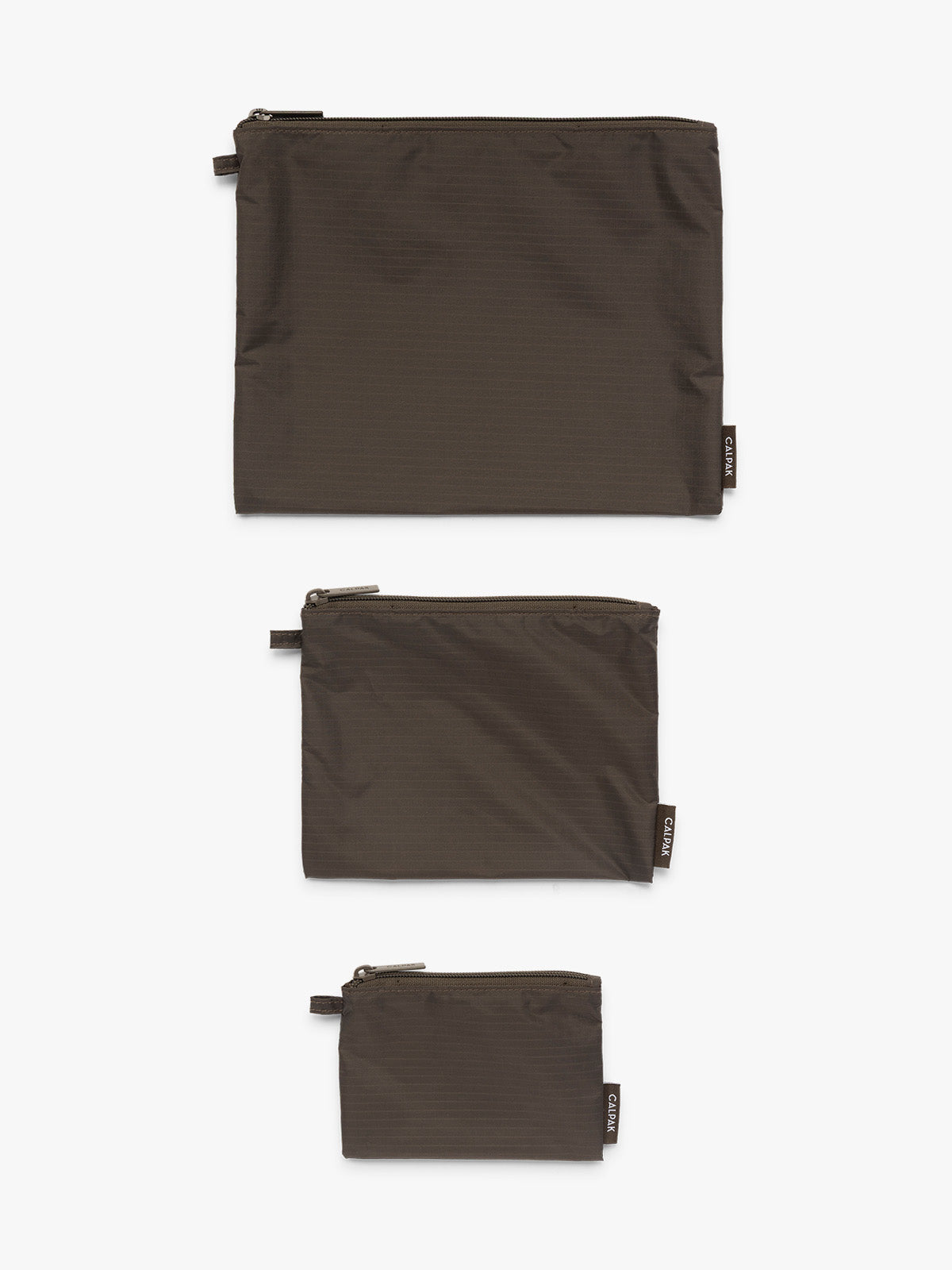 Small Medium Large CALPAK Compakt ZIppered Pouch Set in brown Mushroom; KZB2001-MUSHROOM