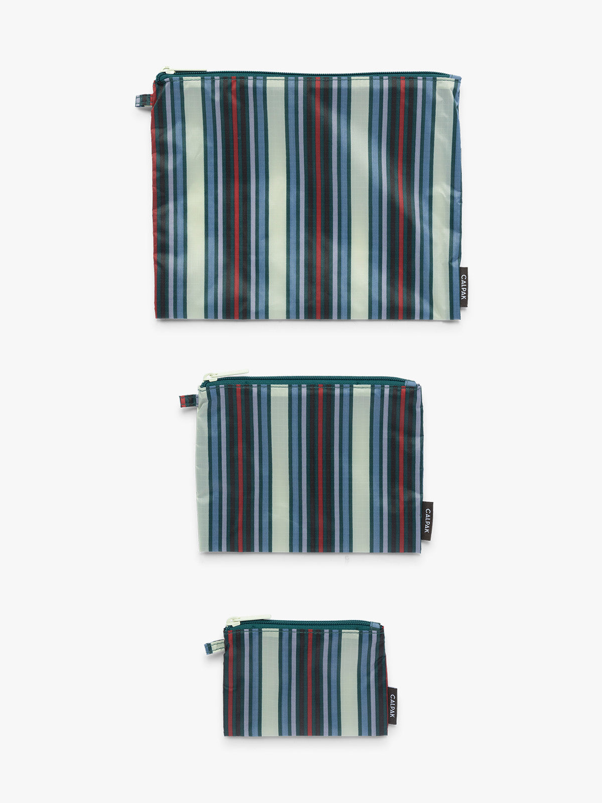 Small Medium Large CALPAK Compakt ZIppered Pouch Set in multicolor stripes; KZB2001-RIVIERA-STRIPE