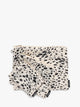 Three white and black animal print Snow Leopard CALPAK Compakt Zippered pouches of different sizes, arranged in a fan-like layout on a clean white background; KZB2001-SNOW-LEOPARD