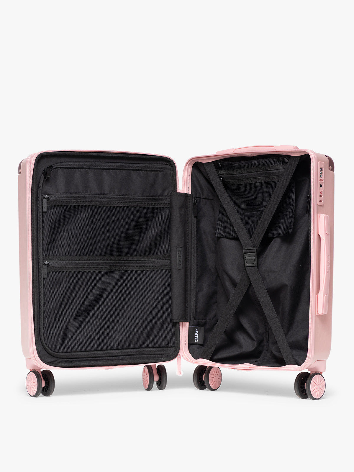 Opened view of CALPAK Ambeur Large Luggage in light pink Blossom; LAM1028-BLOSSOM
