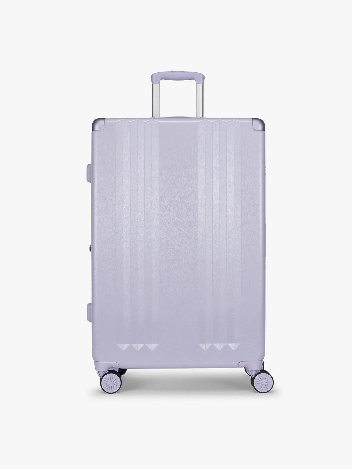 CALPAK Two Piece Amber Luggage Set with Large size in light purple lavender with handles and spinner wheels on a white background; LAM2000-SEA-GLASS