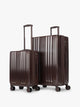 CALPAK Ambeur 2pc Set that includes Carry-On Luggage and Large Luggage in brown Walnut metallic look; LAM2000-WALNUT