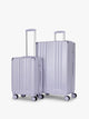 CALPAK Two Piece Amber Luggage Set with Carry On and Large size in light purple lavender with handles and spinner wheels on a white background; LAM2000-SEA-GLASS