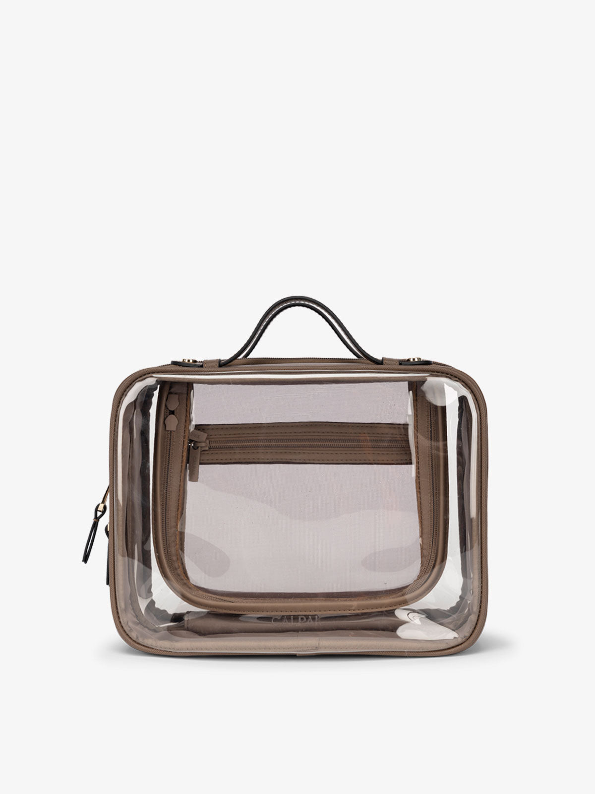 CALPAK large transparent travel cosmetics bag with handle in mocha; CCC2001-MOCHA