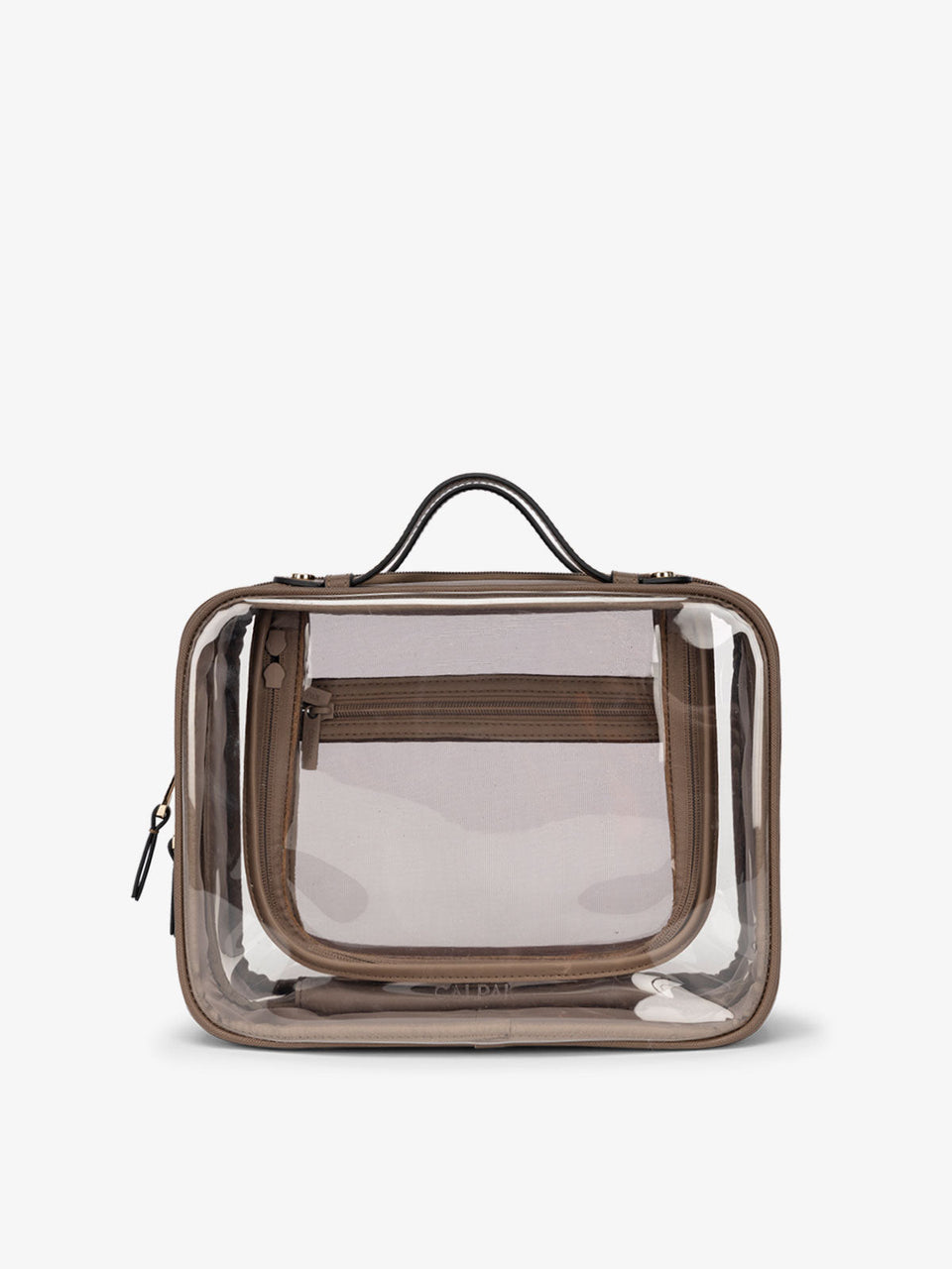 CALPAK large transparent travel cosmetics bag with handle in mocha; CCC2001-MOCHA