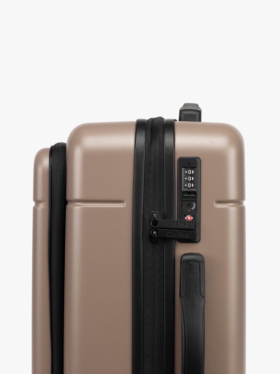 CALPAK Hue Front Pocket Carry On Luggage with TSA approved lock in brown Chocolate; LHU1020-CHOCOLATE