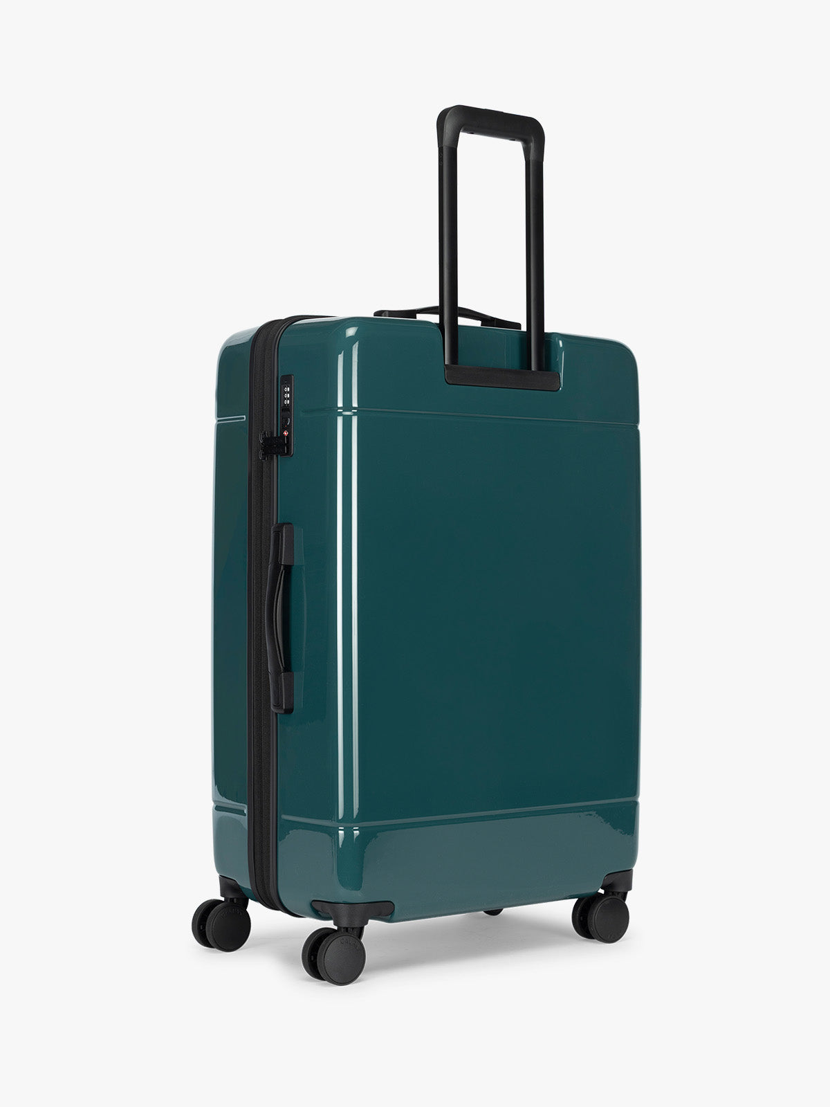 Back view of CALPAK Hue Large Luggage in dark green Kale; LHU1028-GLAZED-KALE