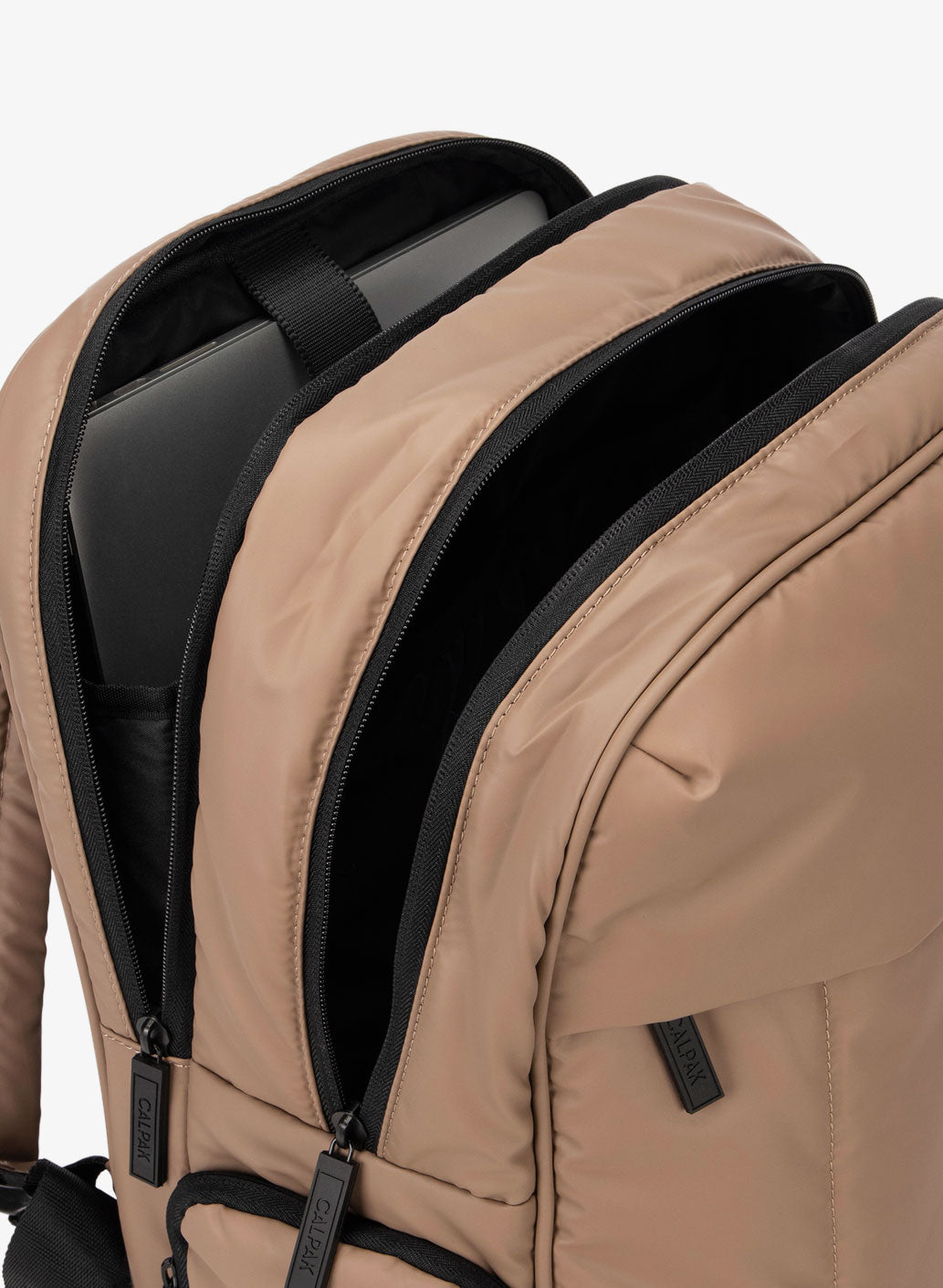 compartments of Luka laptop backpack; BPL2001-CHOCOLATE