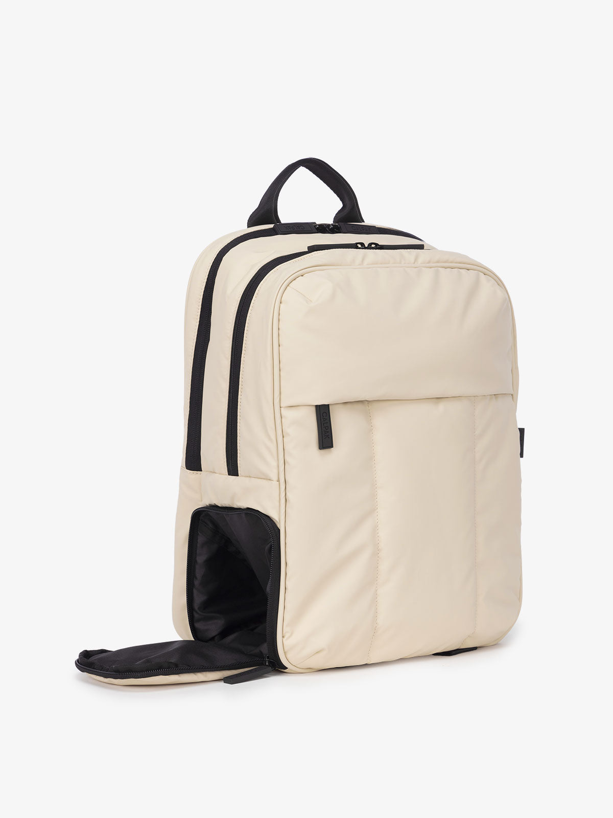 cream laptop travel backpack with shoe compartment; BPL2001-OATMEAL