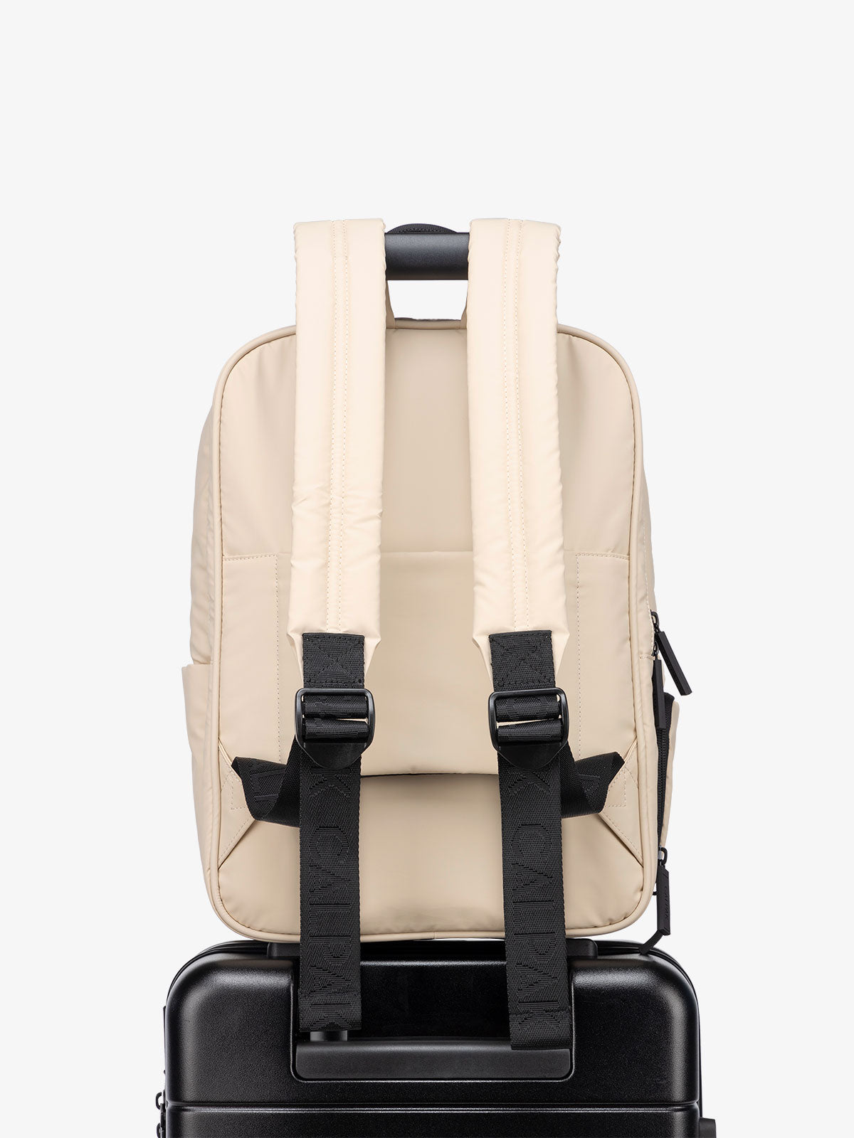 backpack with luggage strap in light cream oatmeal; BPL2001-OATMEAL