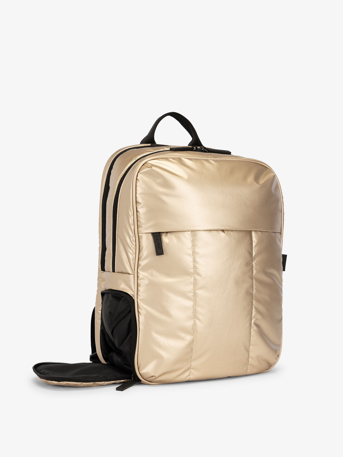 CALPAK Luka Laptop travel Backpack with shoe compartment in metallic gold; BPL2001-GOLD