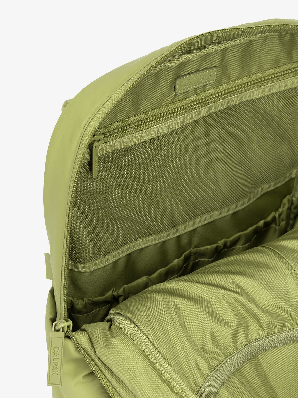 CALPAK Luka Laptop puffy Backpack for work with mesh pocket interior in pistachio; BPL2001-PISTACHIO
