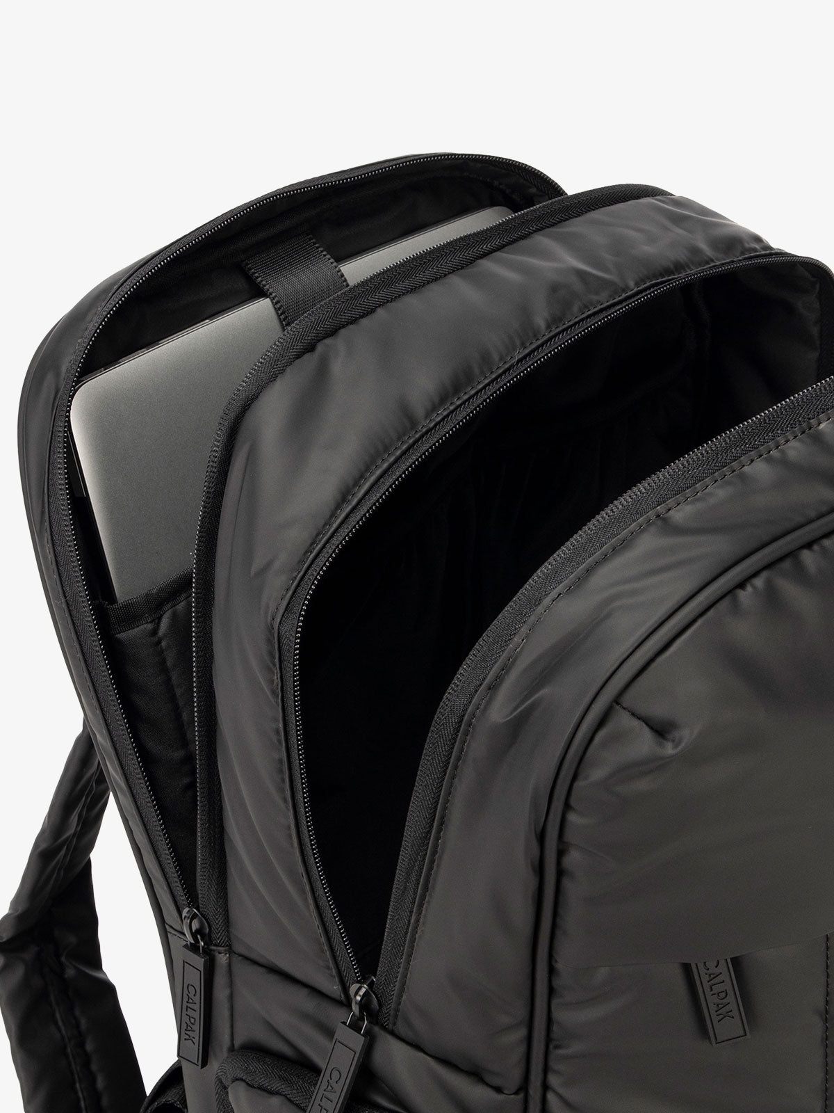 Luka 17 inch Laptop Back with multiple pockets including padded laptop sleeve for 17.5" laptop in black; BPX2301-MATTE-BLACK