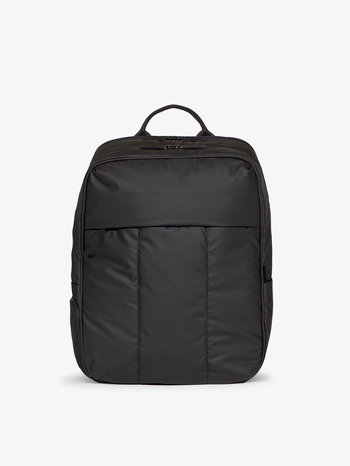 CALPAK Luka 17 inch Laptop Backpack featuring soft, puffy exterior and water resistant lining in matte black; BPX2301-MATTE-BLACK