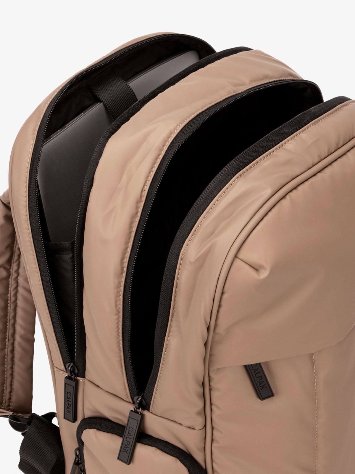 Luka 17 inch Laptop Back with multiple pockets including padded laptop sleeve for 17.5" laptop in brown; BPX2301-CHOCOLATE