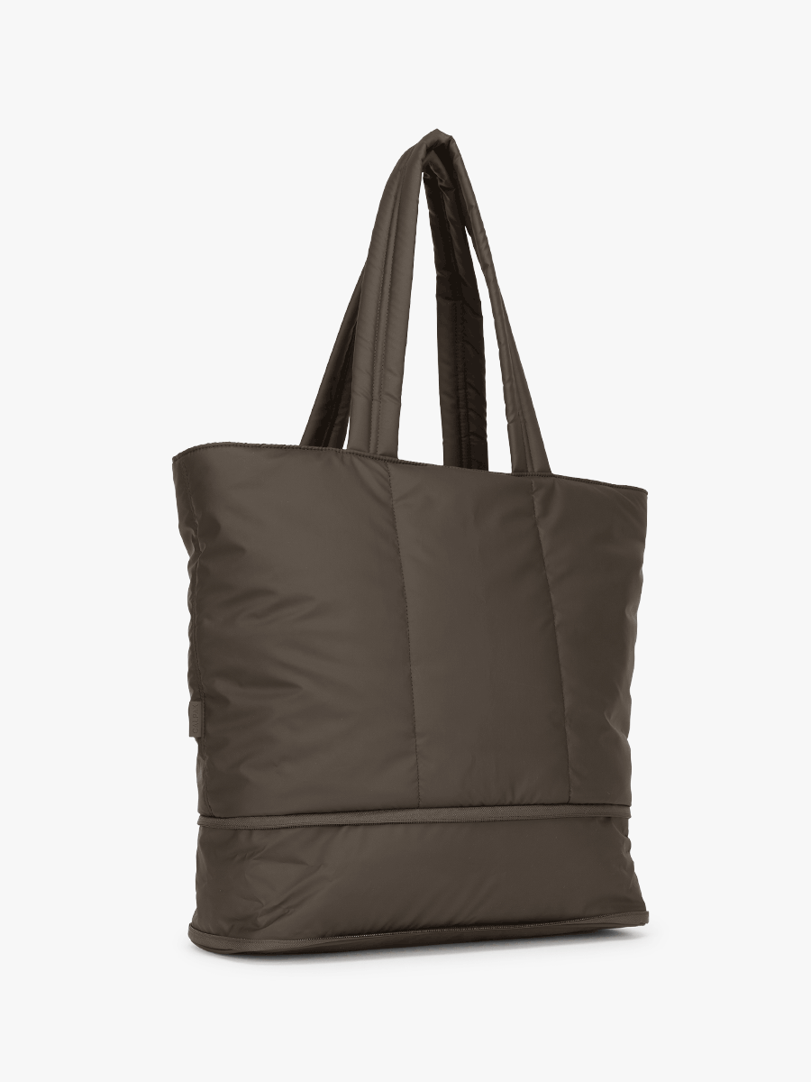 Gif of CALPAK Luka Expandable Tote in brown Mushroom; ALT2201-MUSHROOM