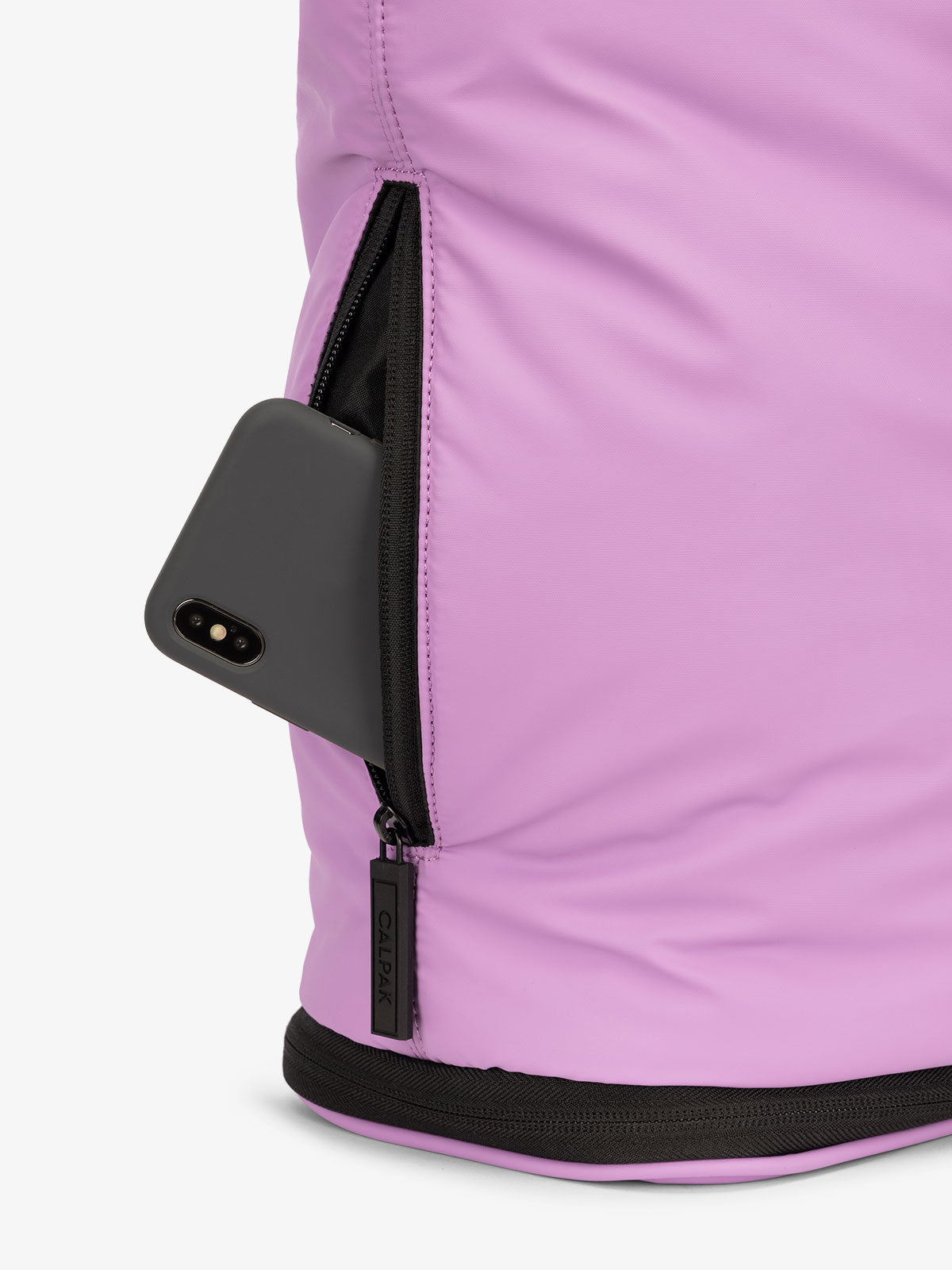 CALPAK Luka expandable laptop bag with hidden zippered pockets in lilac lavender; ALT2201-LILAC
