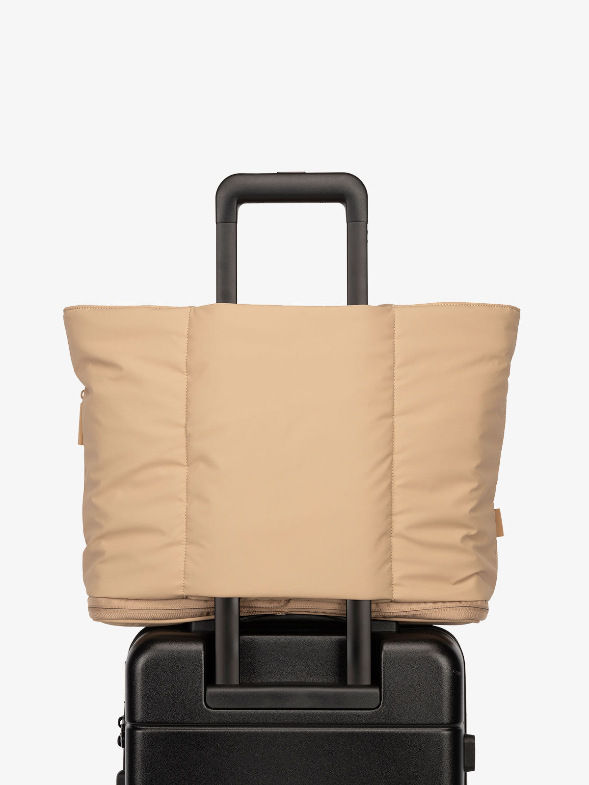CALPAK Luka expandable travel bag with laptop compartment and trolley sleeve in brown latte; ALT2201-LATTE