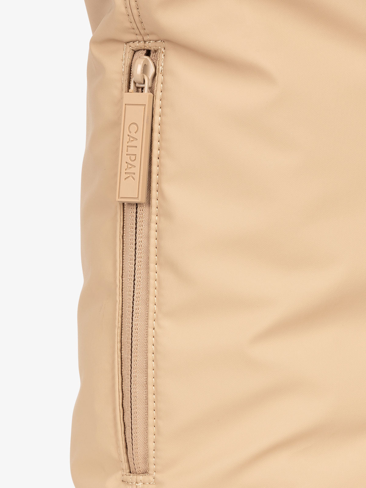 CALPAK Luka expandable laptop bag with hidden zippered pockets in latte brown; ALT2201-LATTE