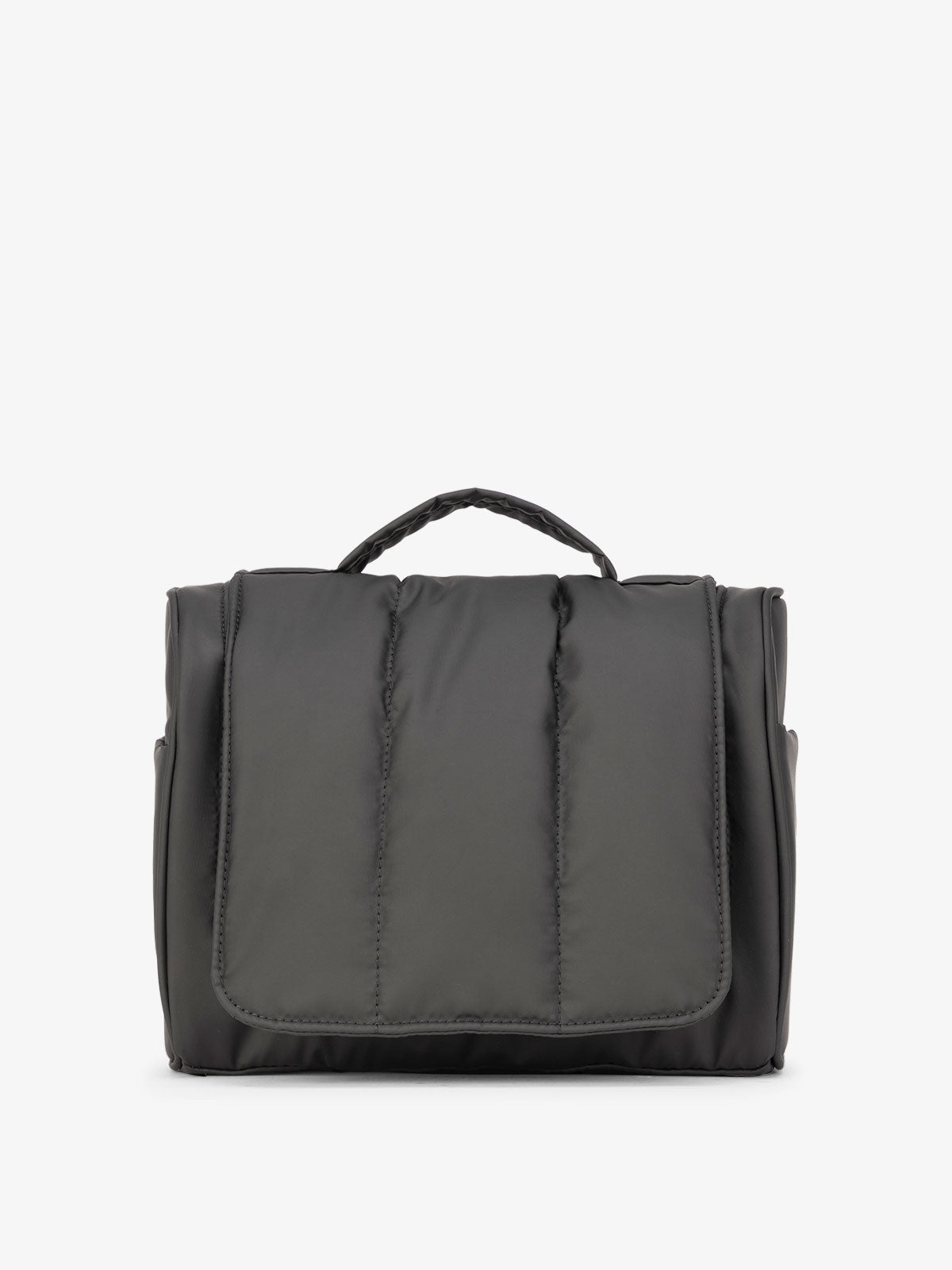 CALPAK Luka Hanging Toiletry Bag with carrying handle in matte black; TLH2301-MATTE-BLACK