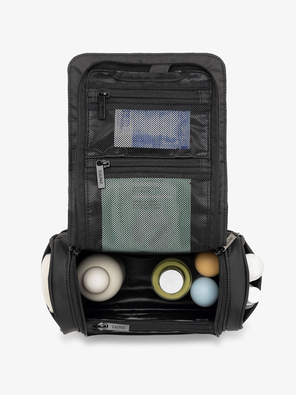 luka hanging toiletry bag with multiple interior and exterior pockets and compartments in black; TLH2301-MATTE-BLACK