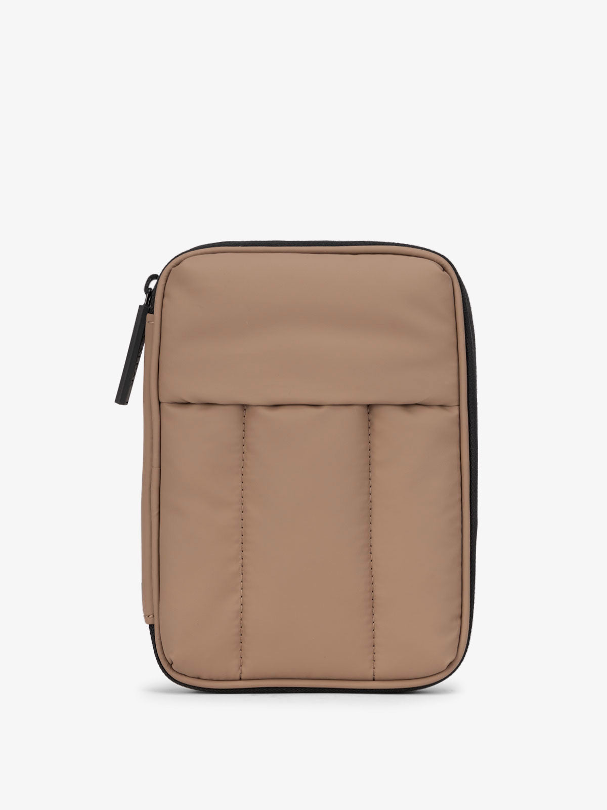CALPAK Luka Zippered Passport Wallet with soft, puffy exterior in brown chocolate;PZW2301-CHOCOLATE