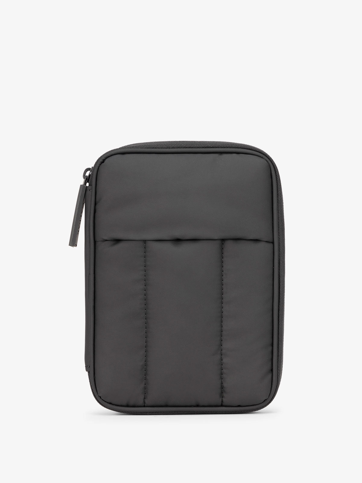 CALPAK Luka Zippered Passport Wallet with soft, puffy exterior in matte black; PZW2301-MATTE-BLACK