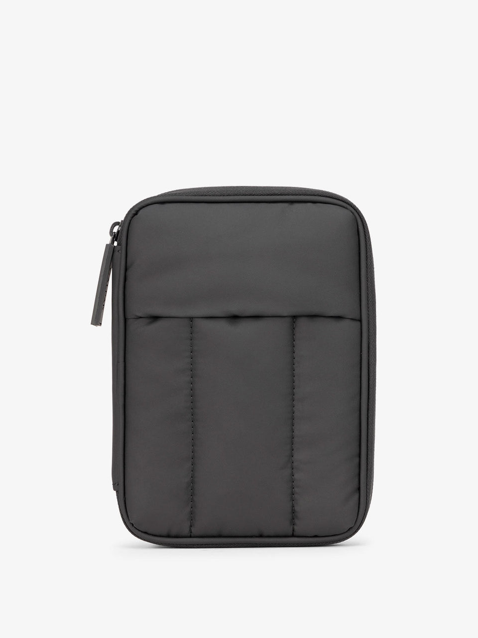 CALPAK Luka Zippered Passport Wallet with soft, puffy exterior in matte black; PZW2301-MATTE-BLACK