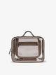 CALPAK Clear makeup bag with zippered compartments in mocha brown; CMM2201-MOCHA