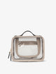 CALPAK Medium clear makeup bag with zippered compartments in stone; CMM2201-STONE