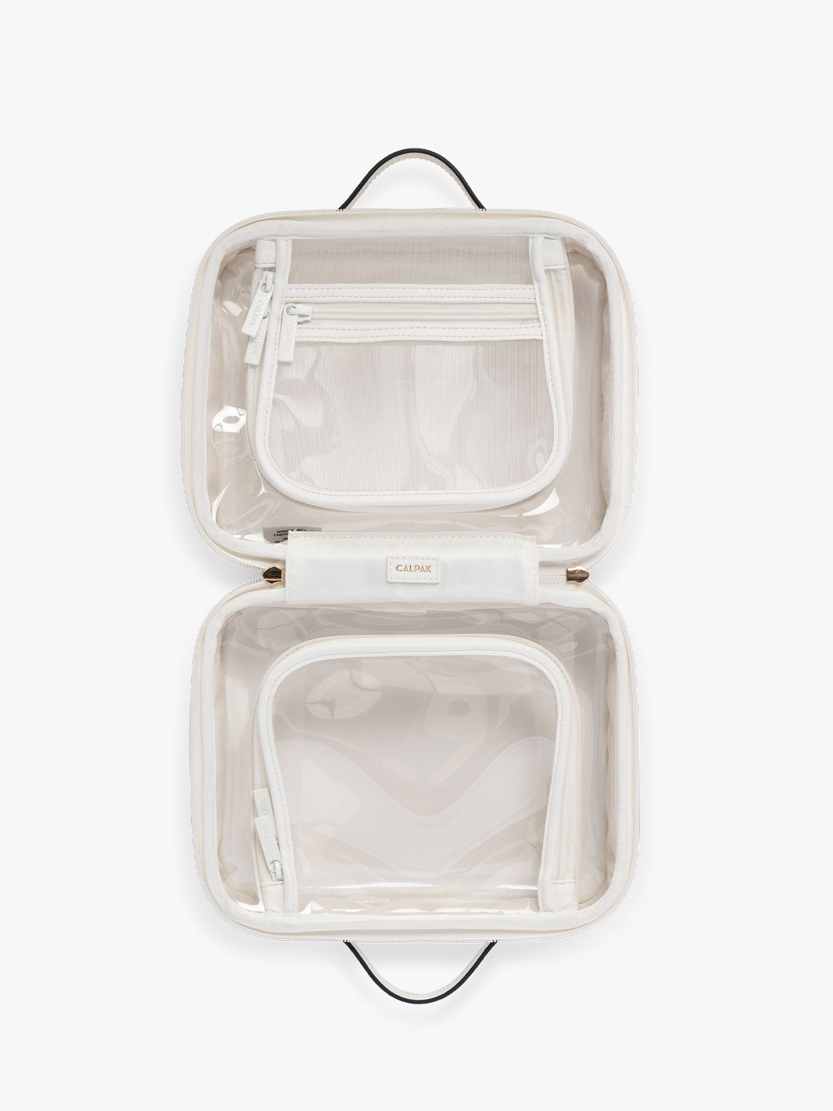 CALPAK Medium Clear Cosmetics Case in White open view; CMM2201-WHITE