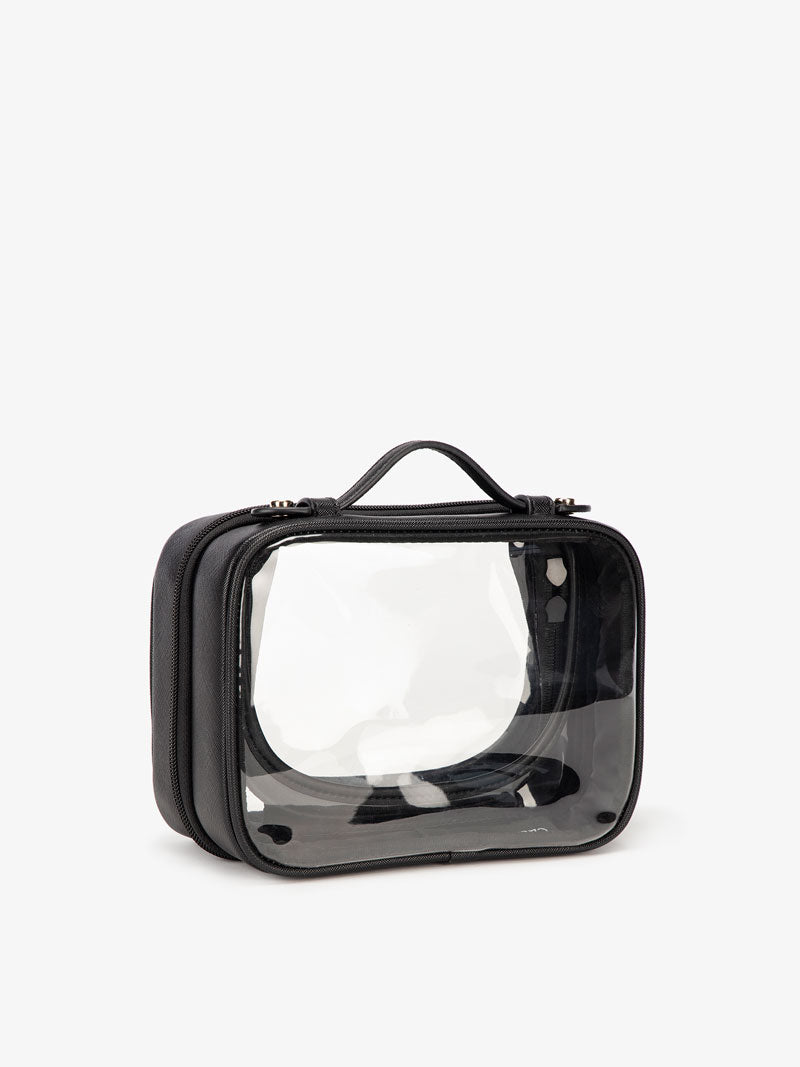 CALPAK small clear cosmetics case with black handles; CCM2001-BLACK