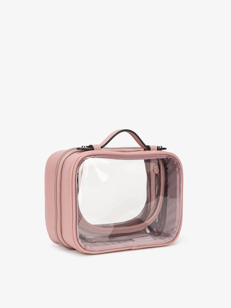 CALPAK small transparent cosmetics case with handles pink; CCM2001-MAUVE