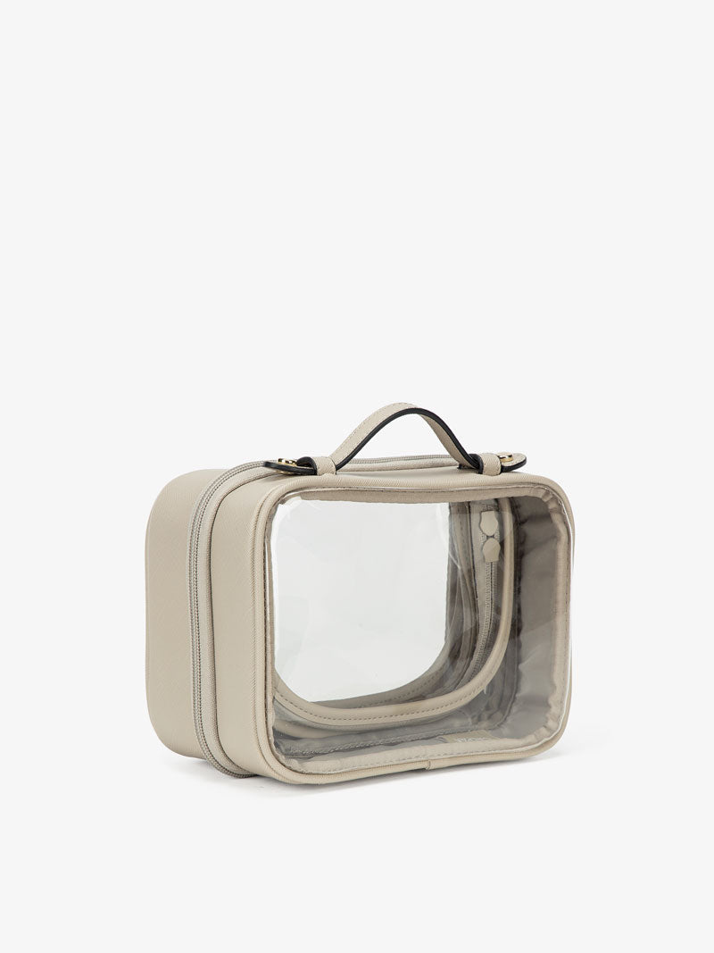 CALPAK clear makeup case for travel with zippered compartments;CCM2001-STONE