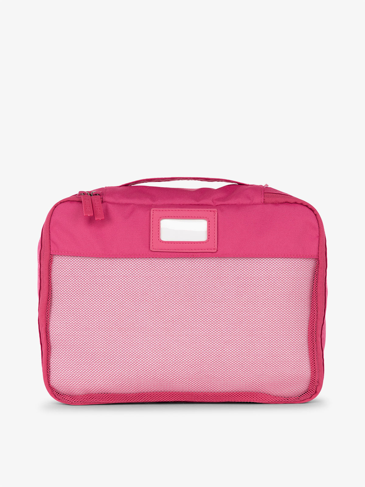 CALPAK luggage packing cubes for clothes with mesh front and label in dragonfruit pink; PC1601-DRAGONFRUIT