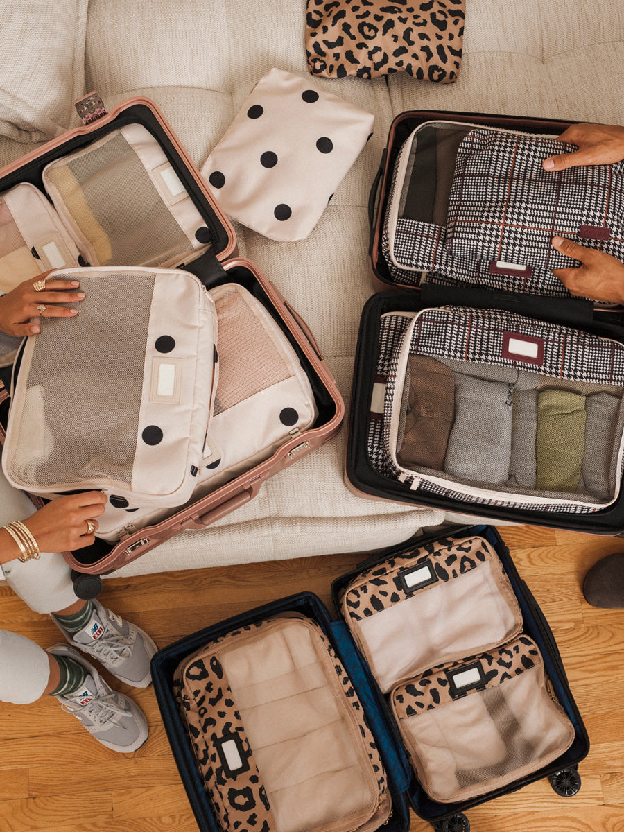 CALPAK 5 piece packing cubes set; PC1601-PLAID, PC1601-POLKA-DOT, PC1601-CHEETAH