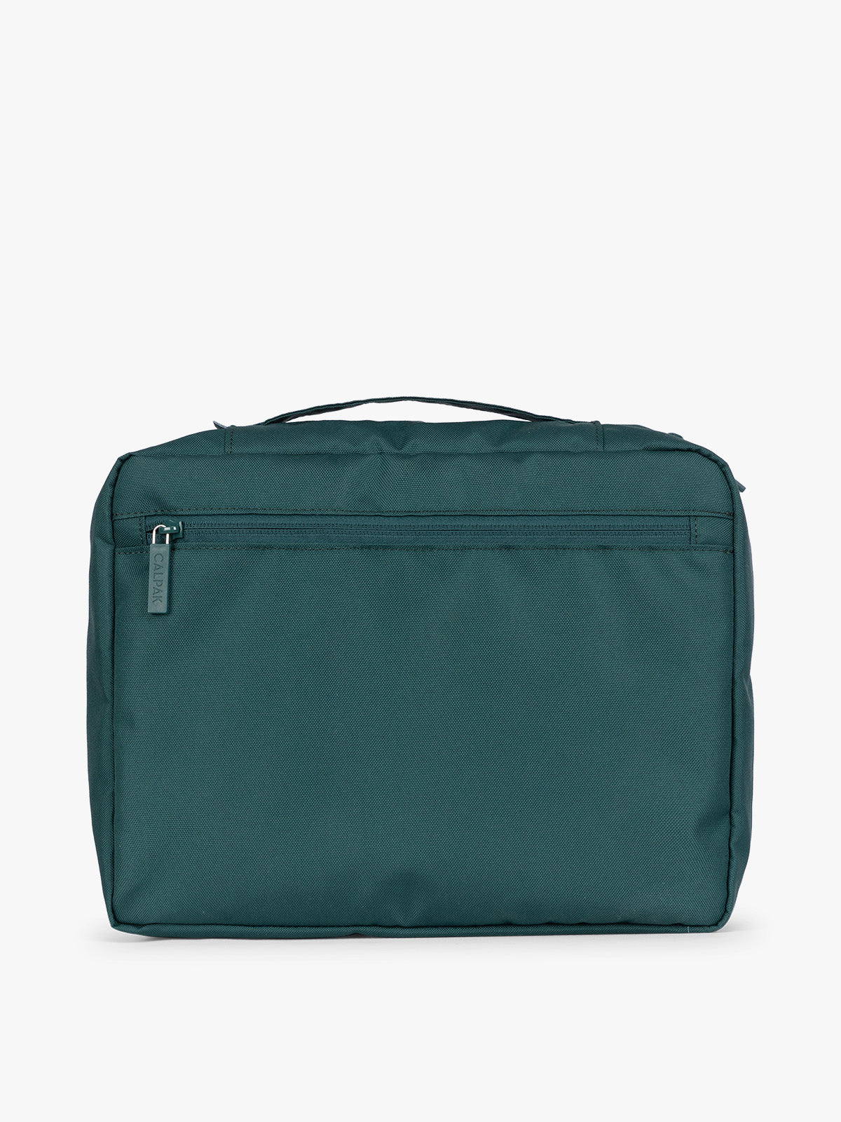 Deep green teal Kale CALPAK 5-piece travel packing cubes set with close up of packing cube with zipper, displayed on a clean white background; PC1601-KALE