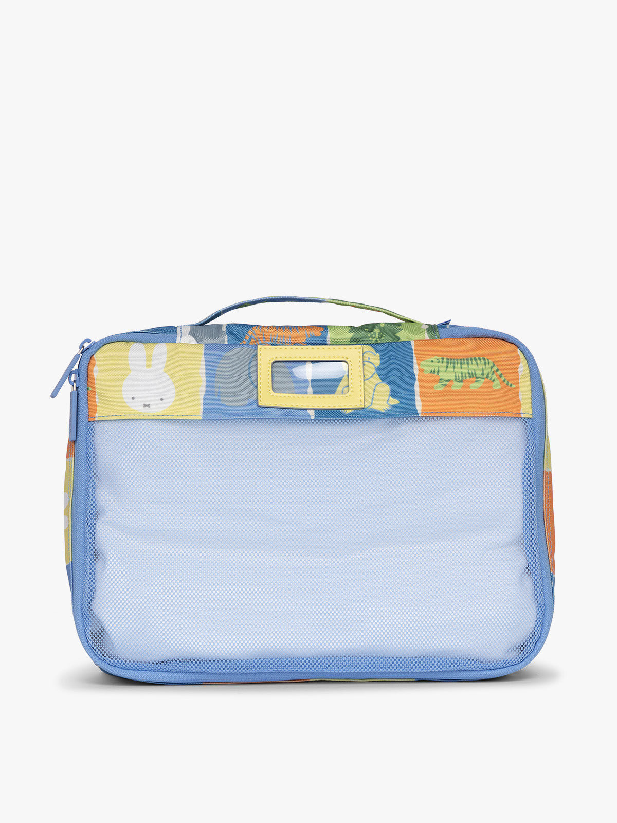 Large size of CALPAK Packing Cubes in colorful blue pouches with Miffy and animal pattern on a white background; PC1601-MIFFY-BLUE-ZOO-TRIP