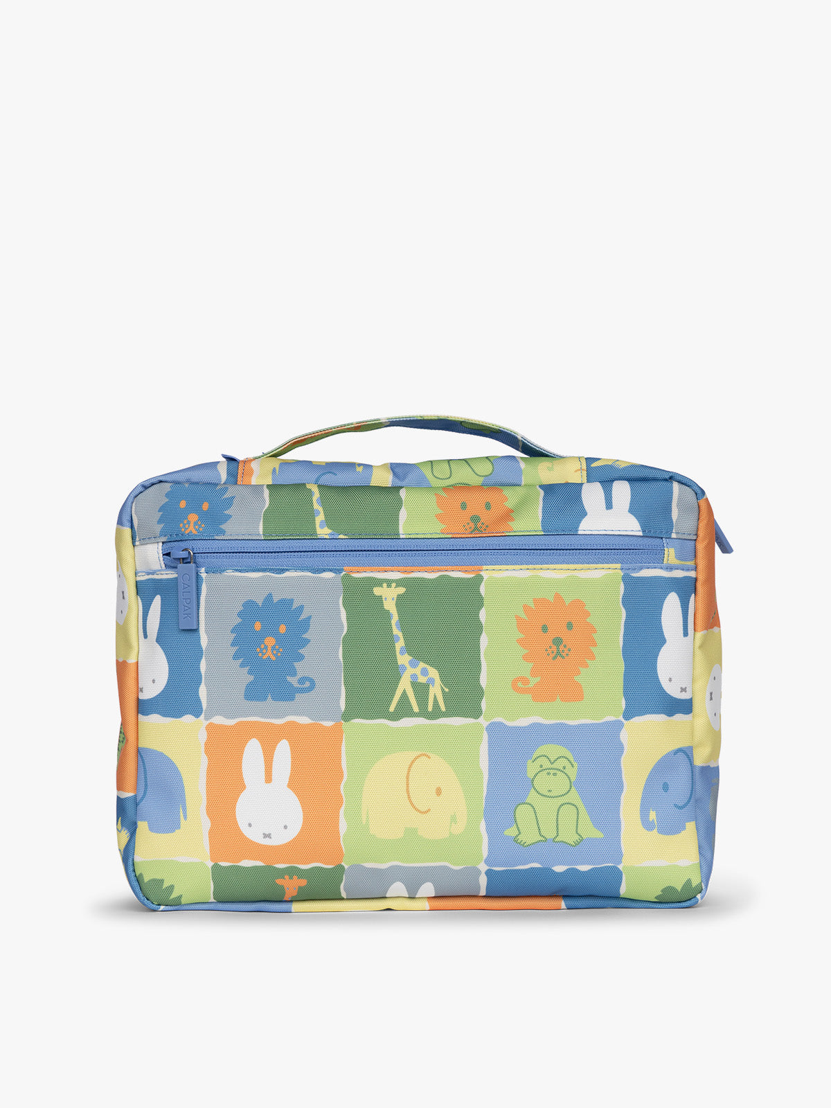 Small size of CALPAK Packing Cubes in colorful blue pouches with Miffy and animal pattern on a white background; PC1601-MIFFY-BLUE-ZOO-TRIP