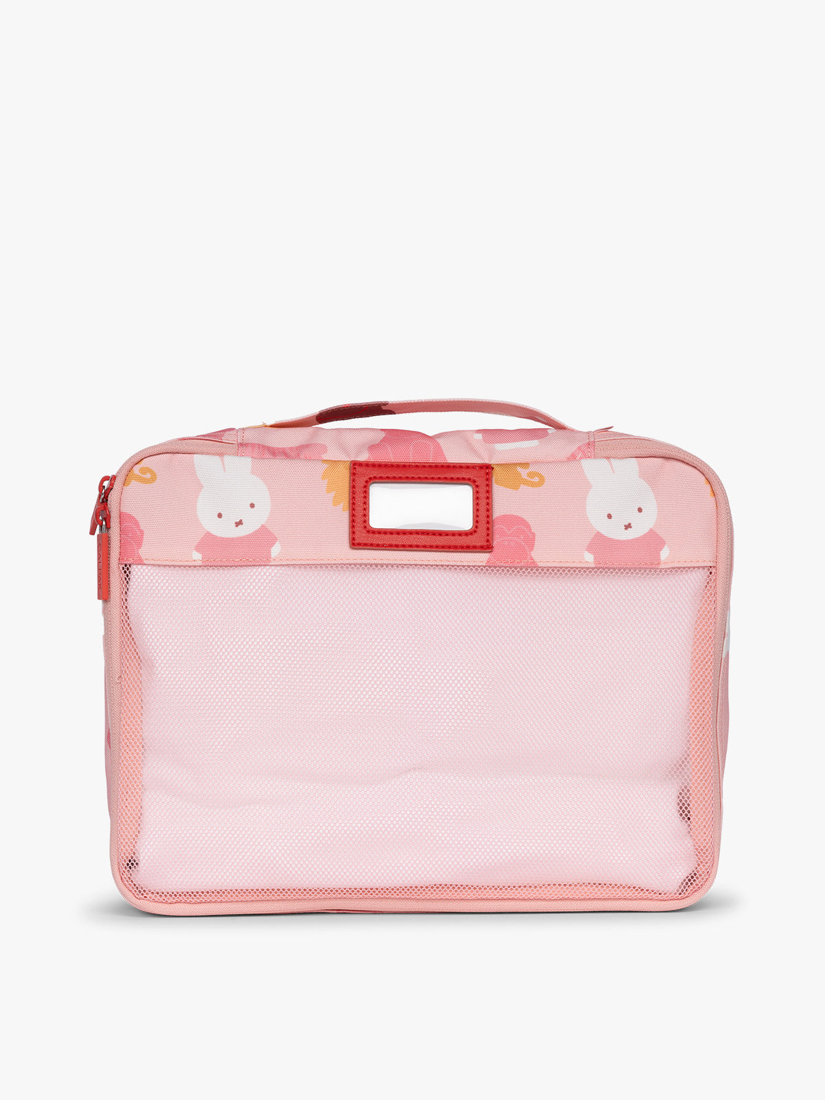 Large size of CALPAK Packing Cubes in colorful pink pouches with Miffy and animal pattern on a white background; PC1601-MIFFY-PINK-ZOO-TRIP