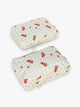 CALPAK Medium Compression Packing Cubes in white and green gingham pattern with tomato print; PCC2201-CELADON-TOMATO-PICNIC