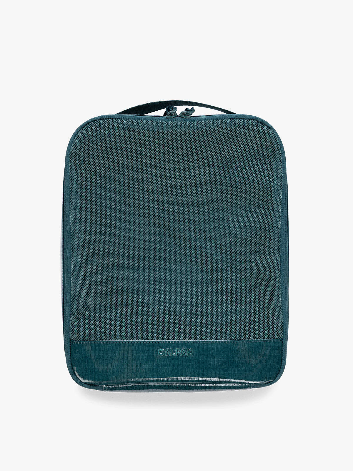 Large size packing cube of the CALPAK Terra 5pc Packing Cube Set in blue green Kale on a white background; PCT2601-KALE