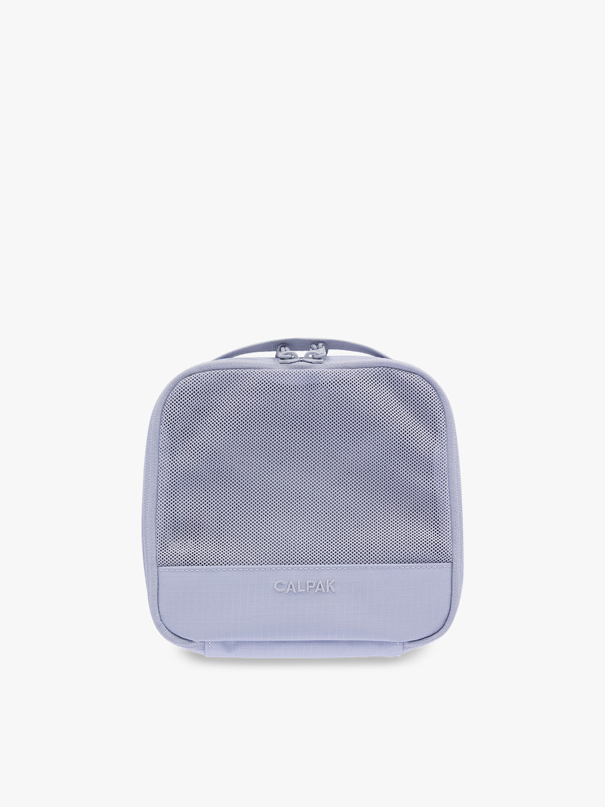Small size packing cube of the CALPAK Terra 5-Piece Packing Cube Set in purple lavender Sea Glass with two small cubes, two medium cubes, and one large mesh cube with zippers and mesh; PCT2601-SEA-GLASS