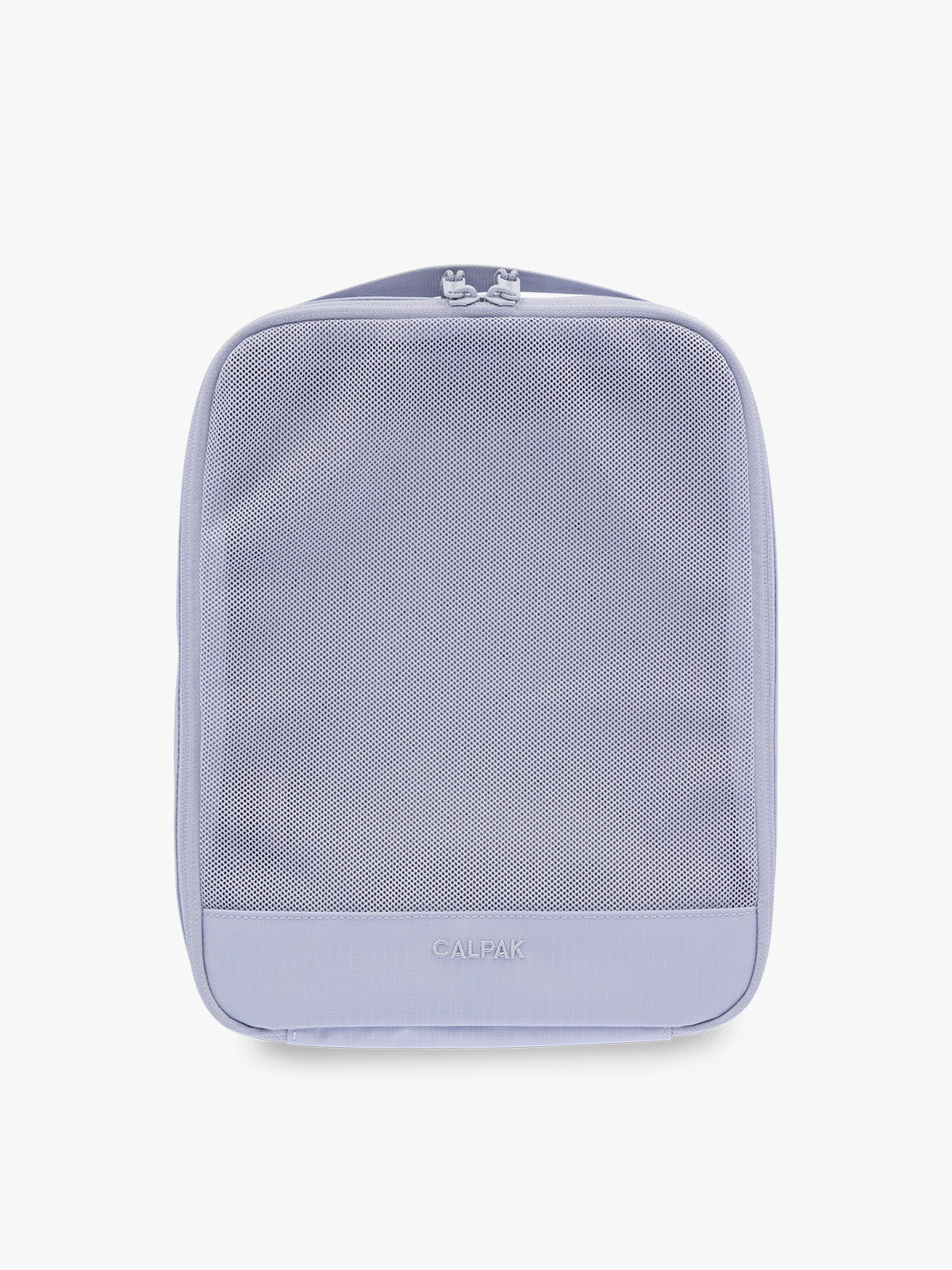 Medium size packing cube of the CALPAK Terra 5-Piece Packing Cube Set in purple lavender Sea Glass with two small cubes, two medium cubes, and one large mesh cube with zippers and mesh; PCT2601-SEA-GLASS